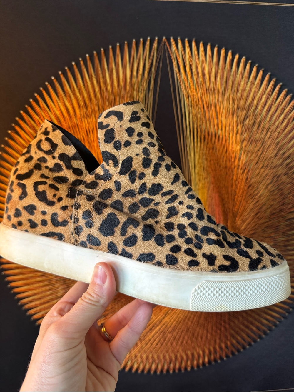 Steve Madden Cow Hair Leopard Hidden Wedge Sneaker 8.5